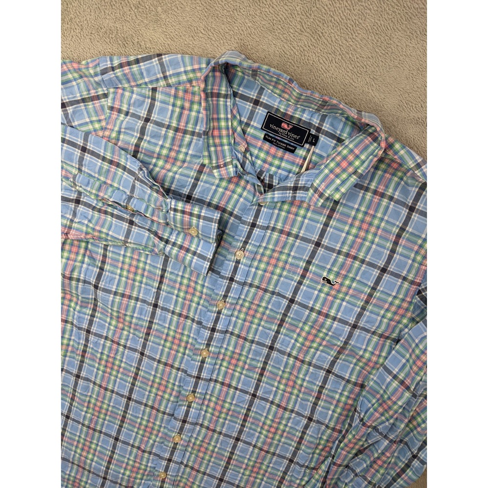 Vineyard Vines Mens Large Plaid Slim Fit Tucker Shirt Long Sleeve Button Down